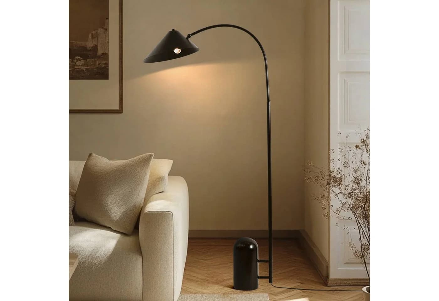Lucande Stehleuchte Alviero, 157 cm, Schwarz, Metall, Marmor