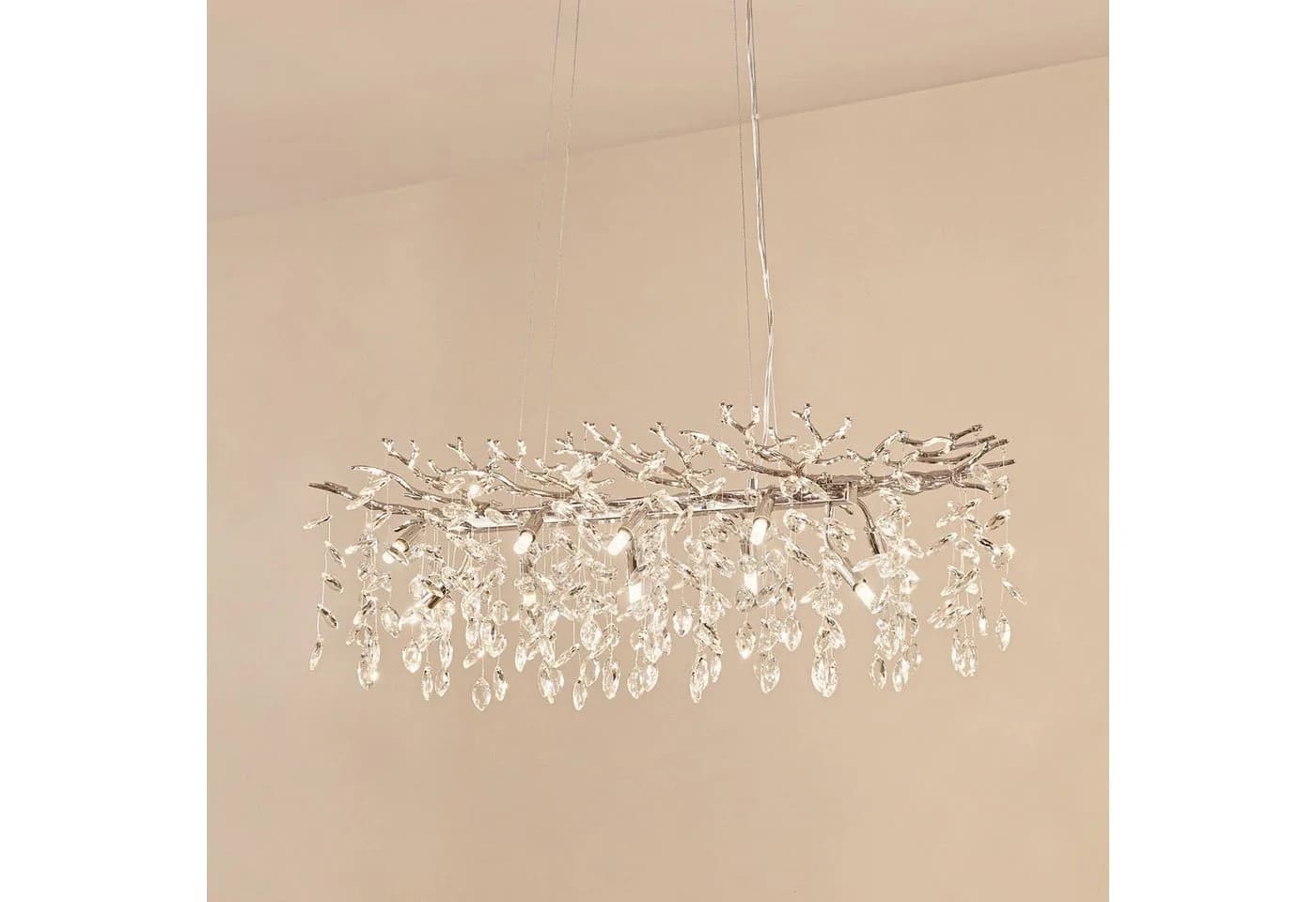 Lucande Hängeleuchte Bellora, 101 cm, Edelstahl, Kristall