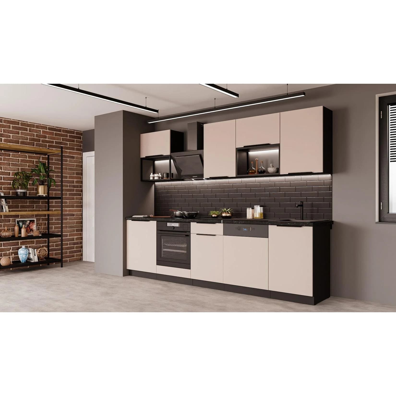 Küchen-Preisbombe Küchenzeile ARONA BASIC LOFT 280 cm Kaschmir Schwarz