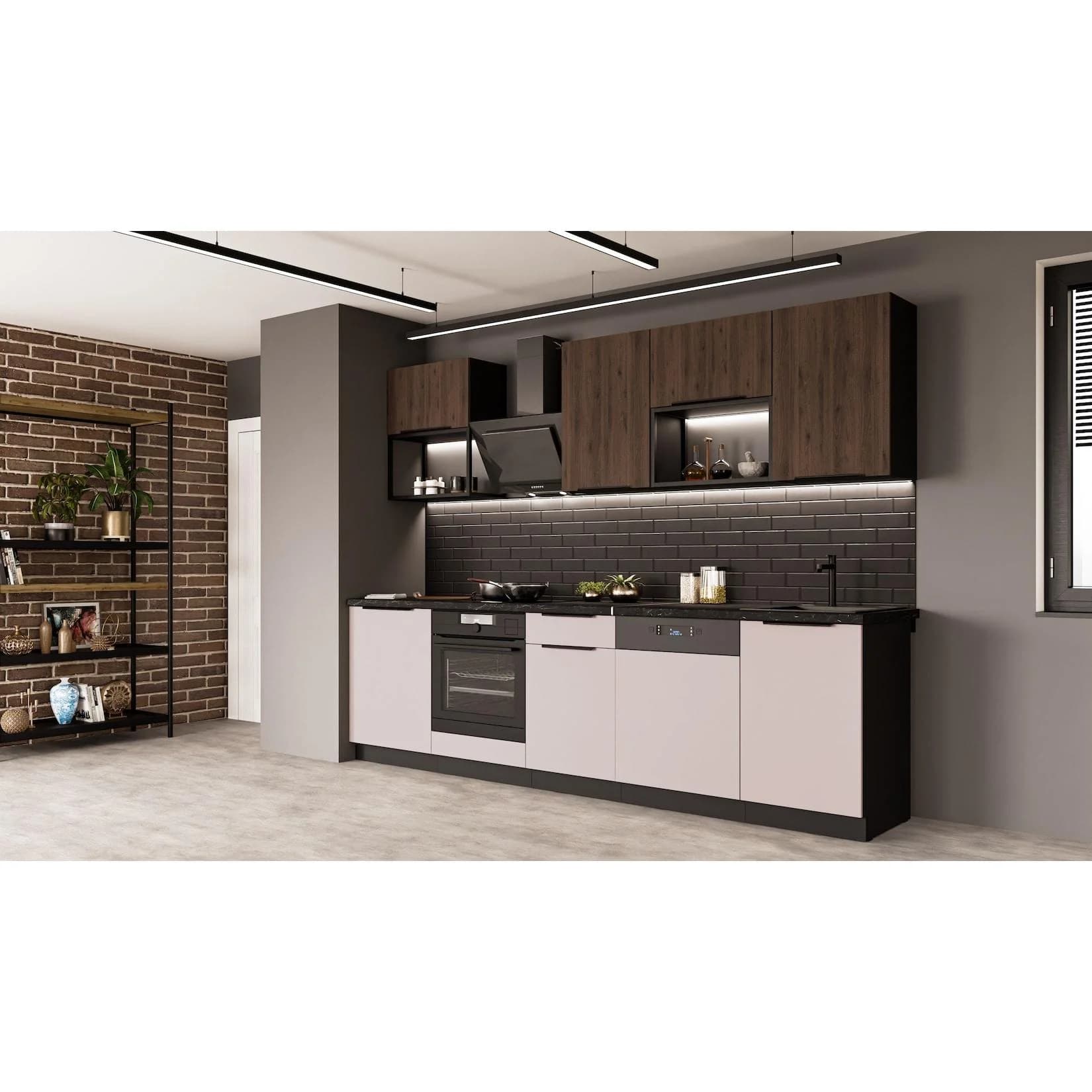 Küche ARONA + MONZA BASIC LOFT 280 cm Nußbaum Kaschmir