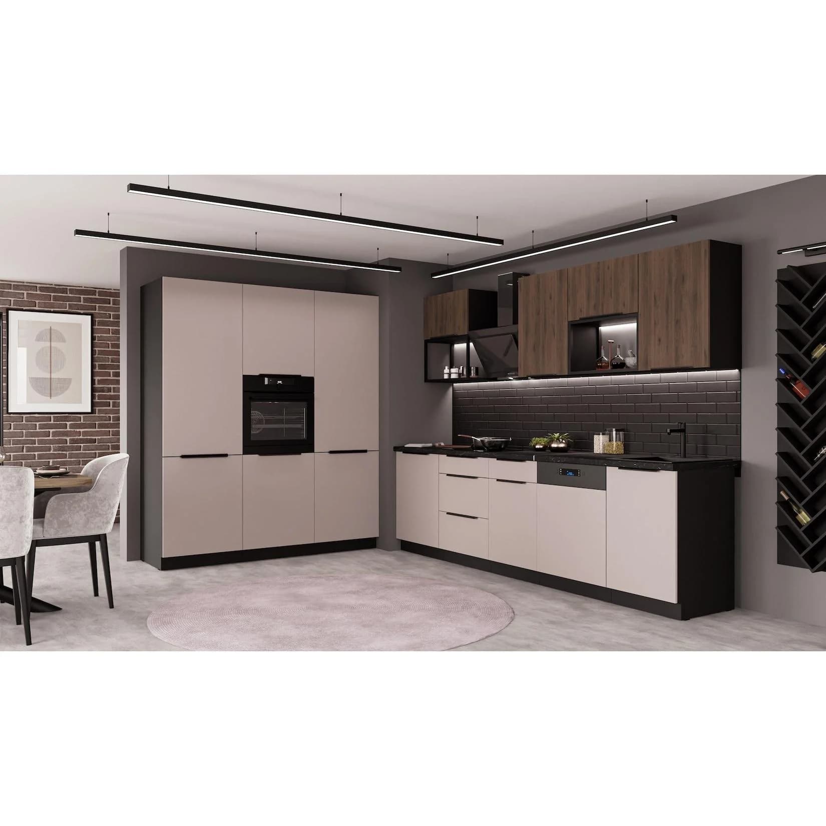 Küche ARONA + MONZA LOFT 280 + 180 cm Nußbaum Kaschmir