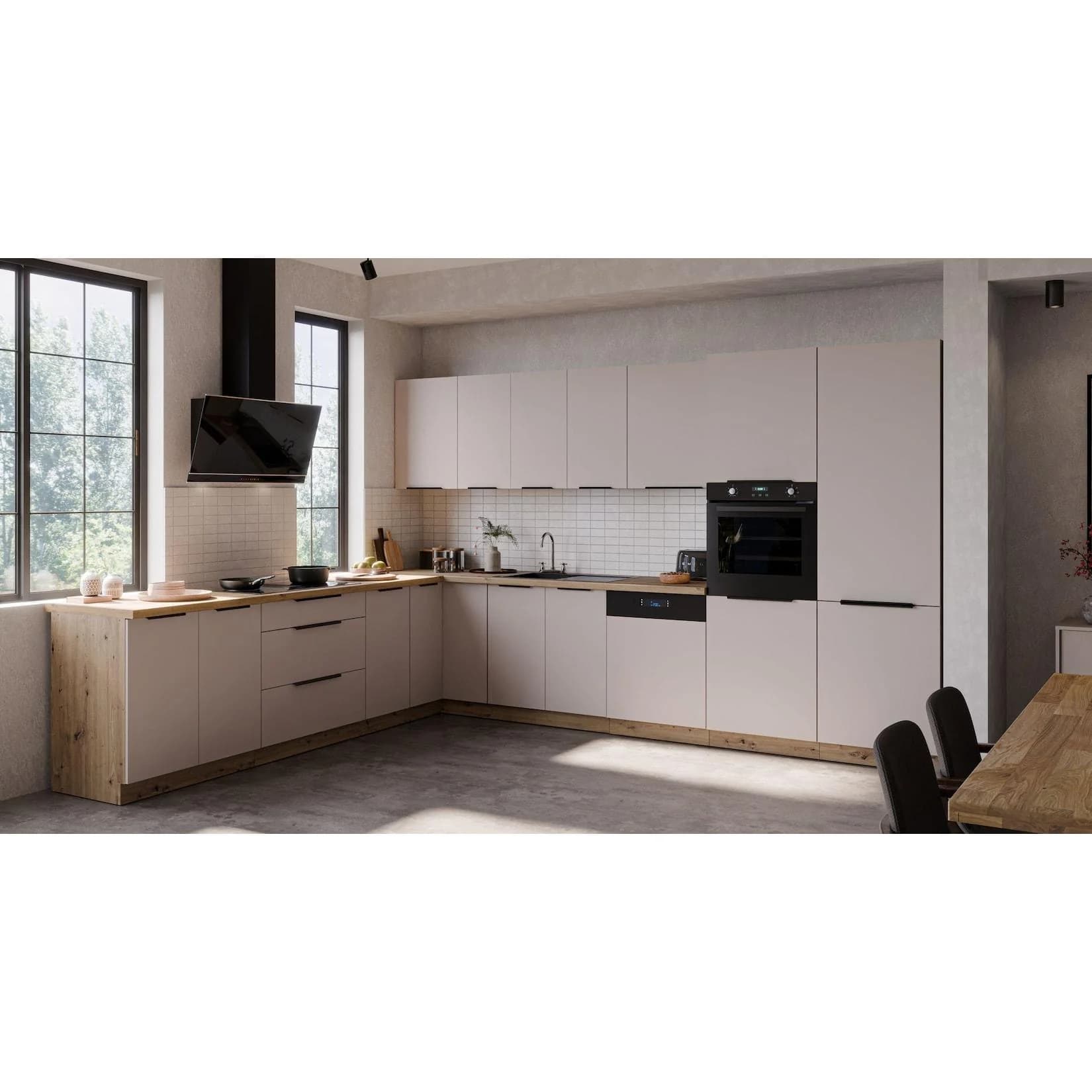 Küchen-Preisbombe Winkelküche SOLANO Kaschmir beige Eiche Artisan