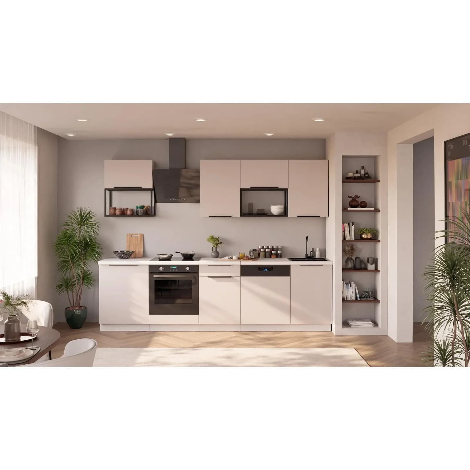 Küchen-Preisbombe COMO BASIC LOFT 280 cm Küchenzeile Kaschmir + Weiß