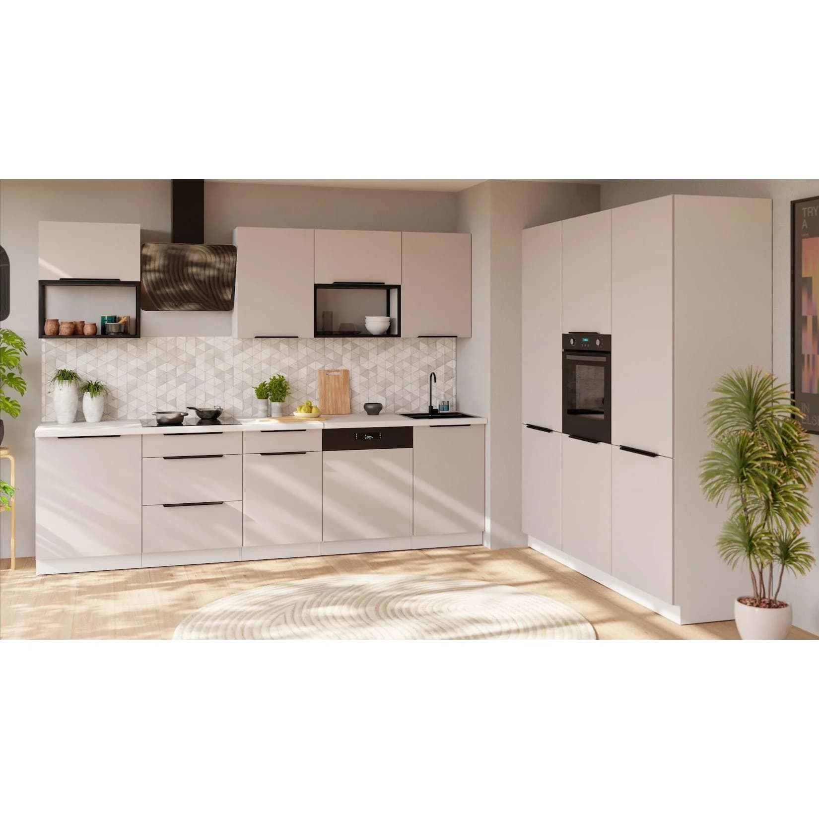Küchen-Preisbombe Küche COMO LOFT 280+180 cm Einbauküche Kaschmir/Weiß