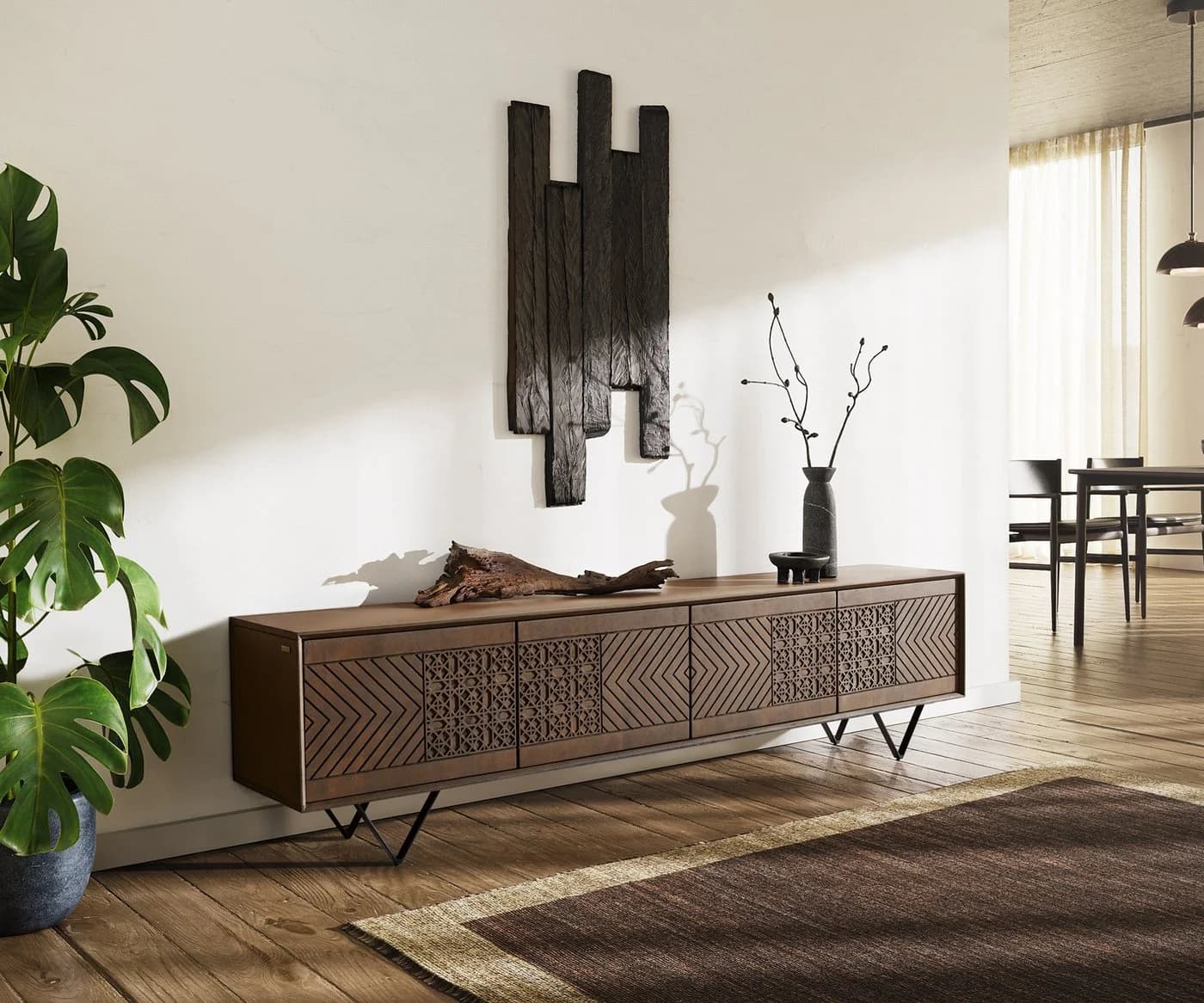 DELIFE Lowboard Manjula Mangoholz Dunkelbraun Schwarz