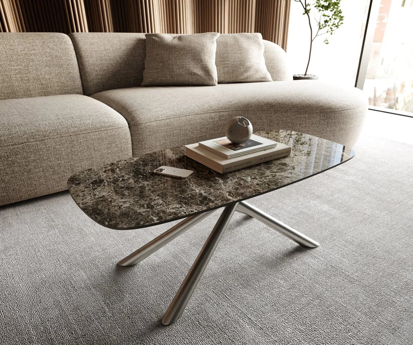 DELIFE Couchtisch Edge Bootform Keramik Dunkelbraun Edelstahl