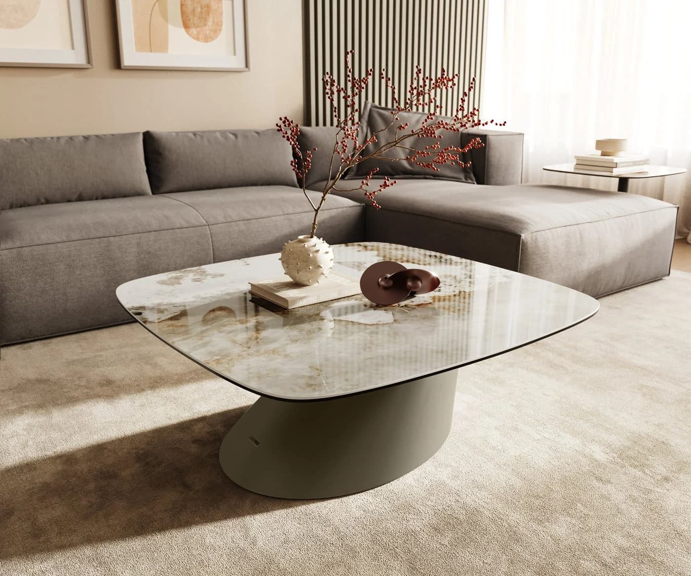DELIFE Couchtisch Edge Boot Keramik Weiß-Beige Titan