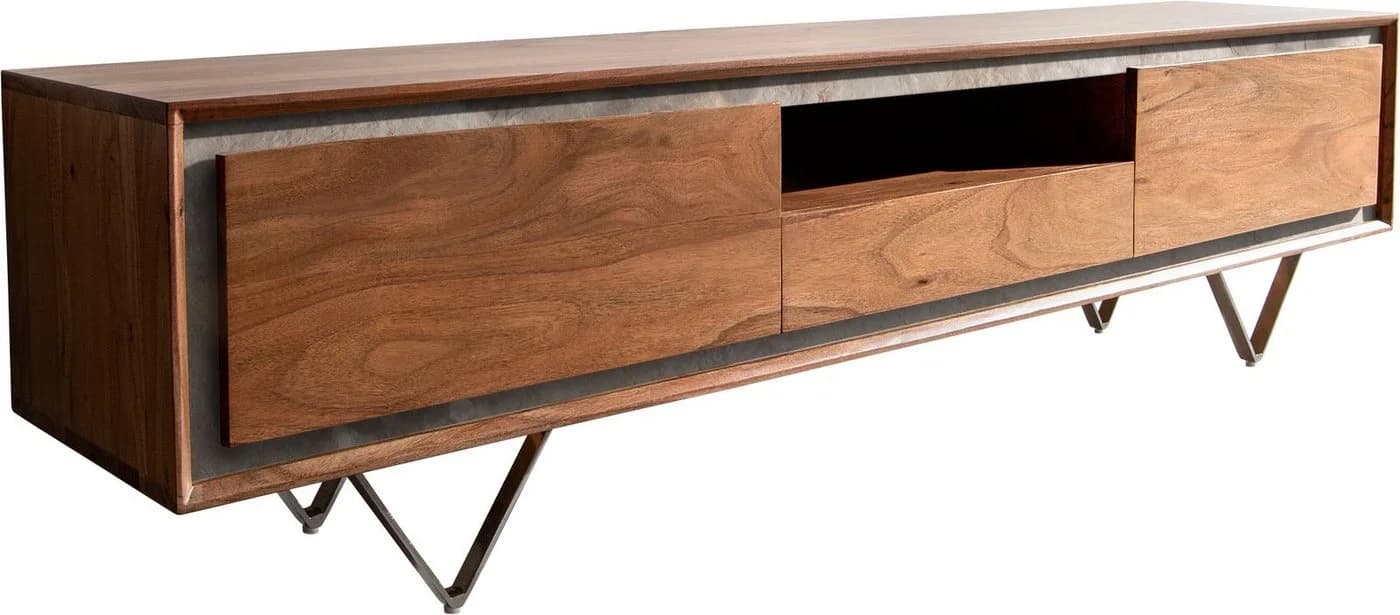 DELIFE Lowboard Stonegrace Akazie Braun Steinfurnier 175 cm 2 Türen 1 Schub 1 Fach V-Fuß
