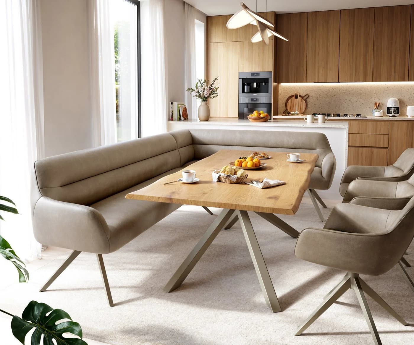 DELIFE Eckbank Taya-Flex Beige Vintage Mikrofaser Metallgestell