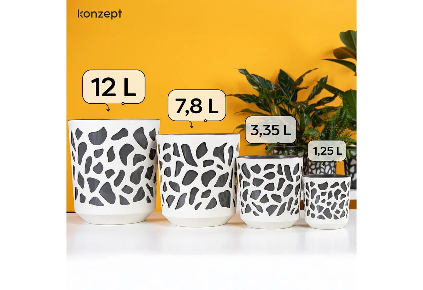 KONZEPT Blumentopf Übertopf Kunststoff Anthrazit/Creme 2er Set