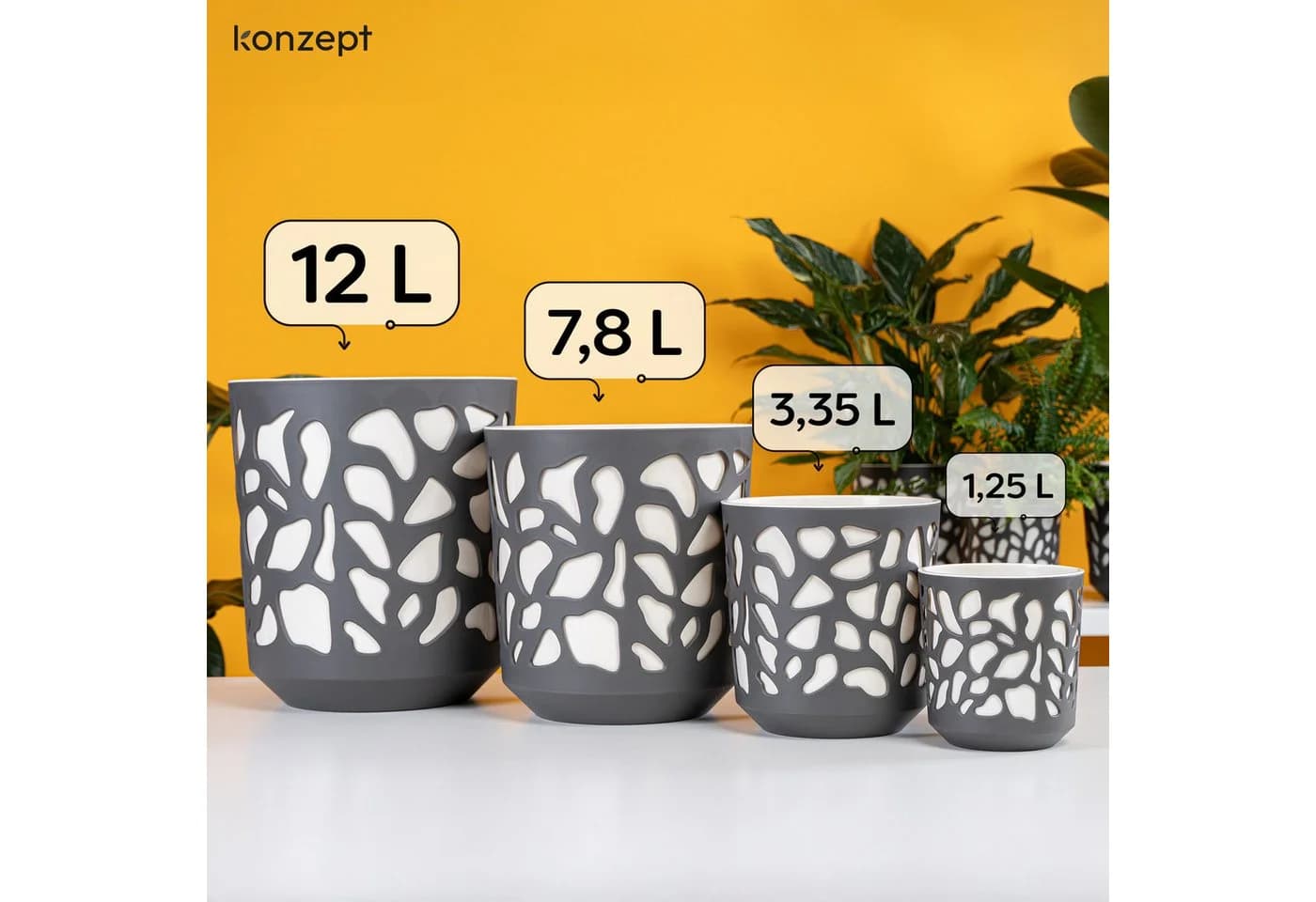 KONZEPT Blumentopf Übertopf Kunststoff Beige Grau Modern