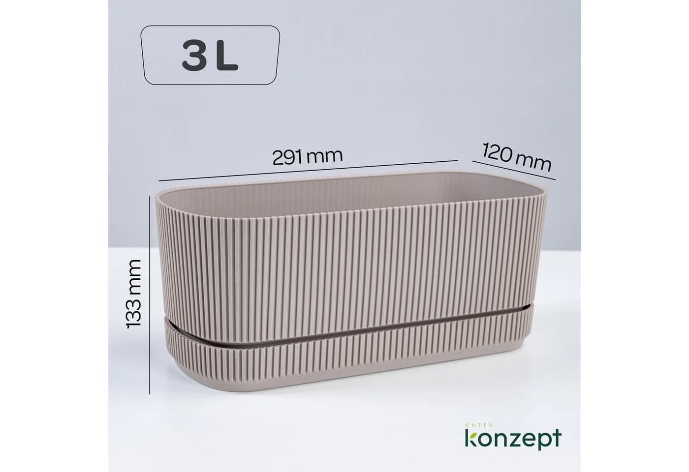 KONZEPT Balkonkasten mit Untersetzer 3L Beige Frostbeständig