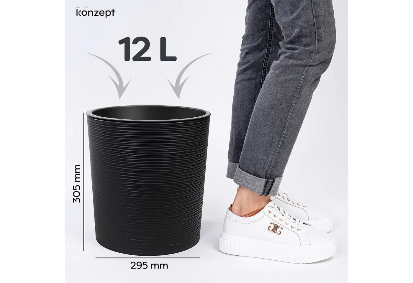 KONZEPT Blumentopf Groß Innen 30cm Schwarz Meißelspuren-Design