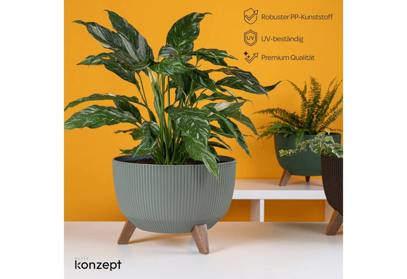 KONZEPT Blumentopf Pflanzenschale mit Füßen 33 cm Grau/Grün