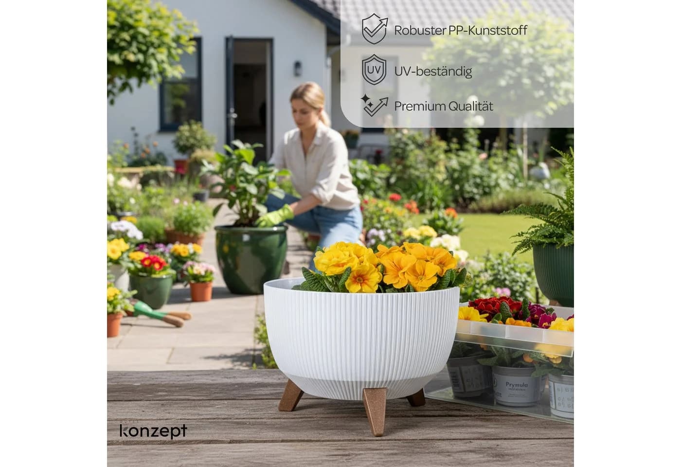 KONZEPT Blumentopf mit Füßen – großer Blumenkübel aus Kunststoff, 40 oder 47cm, modern & wetterfest, für Innen und Außen