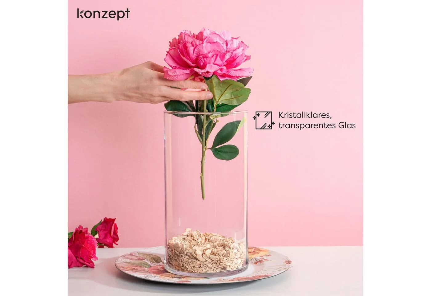 KONZEPT Glasvase Zylinder Transparent Modern