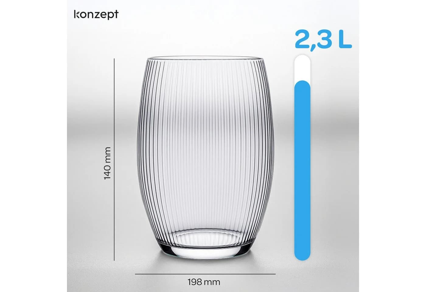 KONZEPT Dekovase Glasvase 20 cm Geriffelte Struktur