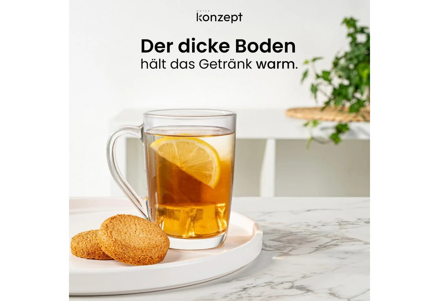 KONZEPT Espressoglas Set 6er – 300 ml Kaffeegläser mit Henkel, transparent