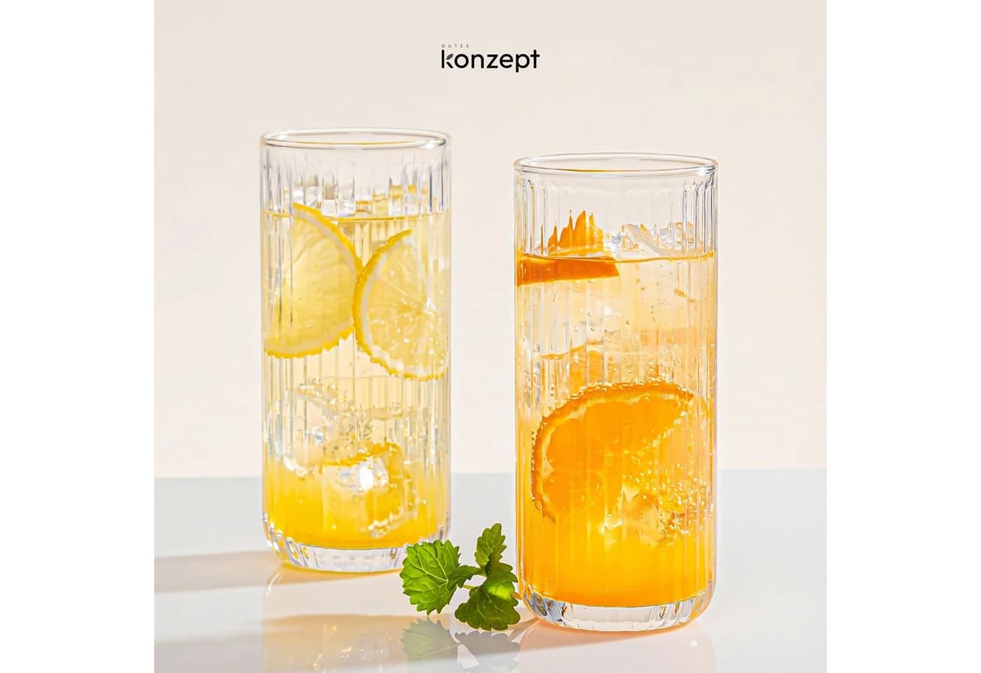 KONZEPT Gläser-Set 6er – 390 ml geriffelte Longdrinkgläser aus klarem Glas