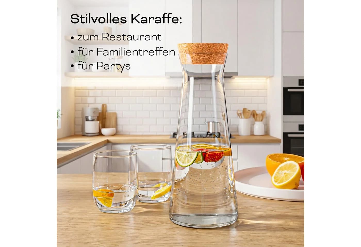 KONZEPT Wasserkaraffe mit Korkdeckel 1L Glas transparent