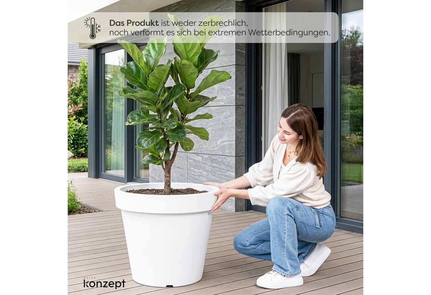 KONZEPT Blumentopf 58 cm Weiß Konisch Stapelbar