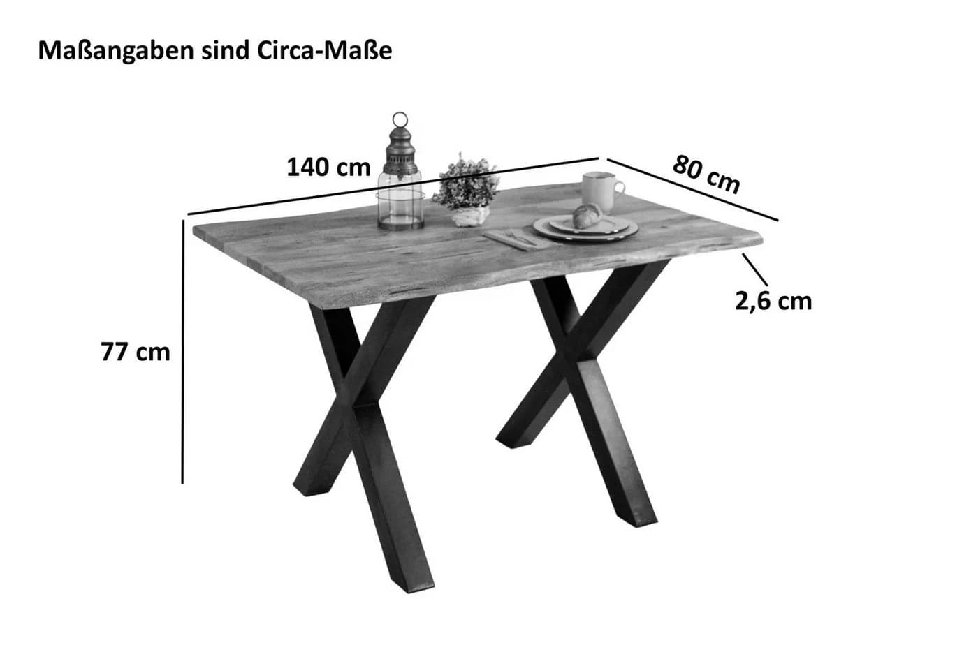 SAM® Baumkantentisch Panther Mangoholz X-Gestell Mattschwarz
