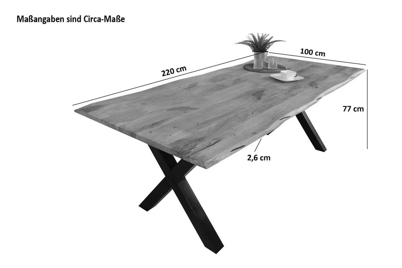 SAM® Baumkantentisch Panther Mangoholz massiv X-Gestell schwarz