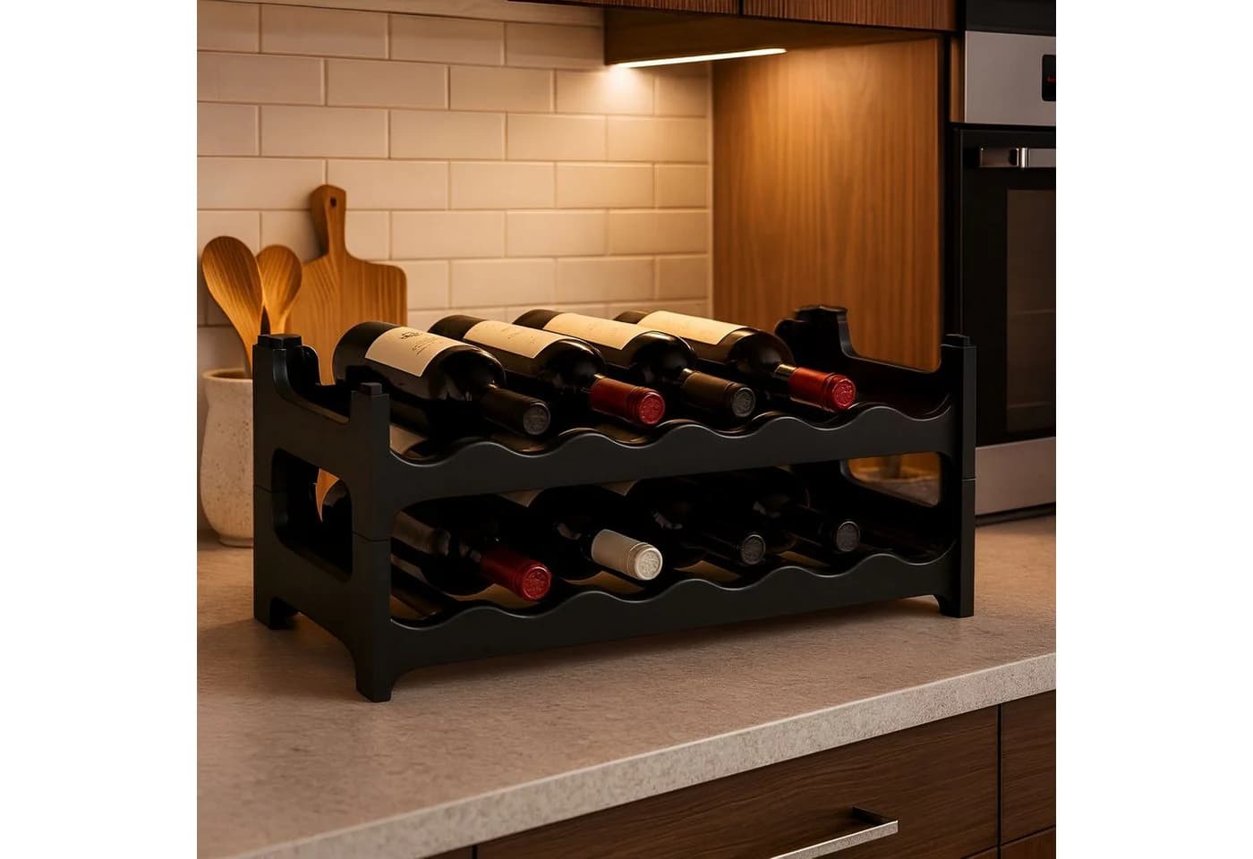 BURI Flaschenregal Weinregal stapelbar Schwarz