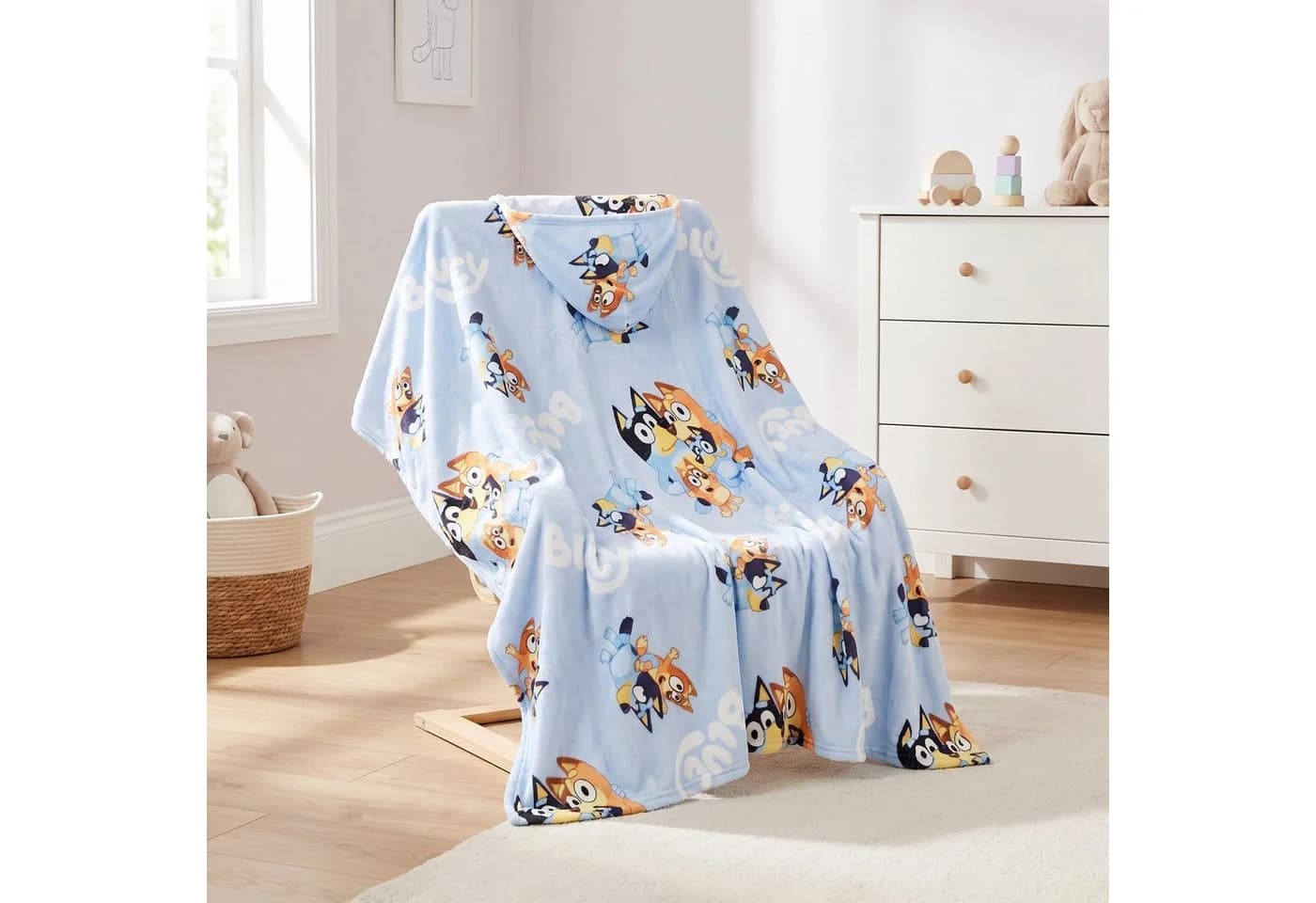 Bluey u Bingo Flanell Decke XL - Warme Kapuzen Kuscheldecke 120x150 cm