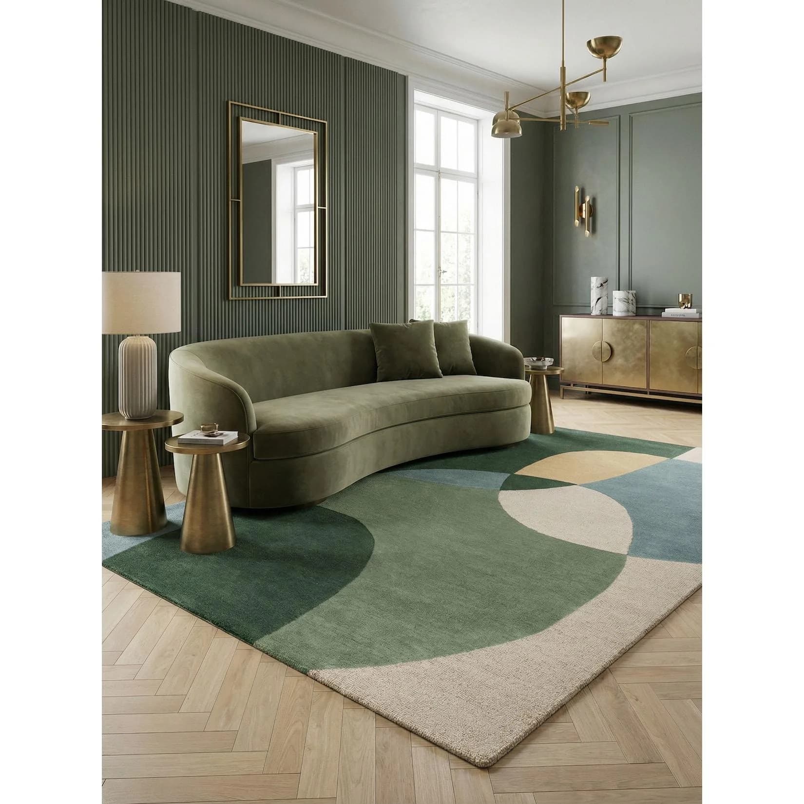 Kadima Design Designerteppich AIRE Kurzflor Grün-Blau Wolle