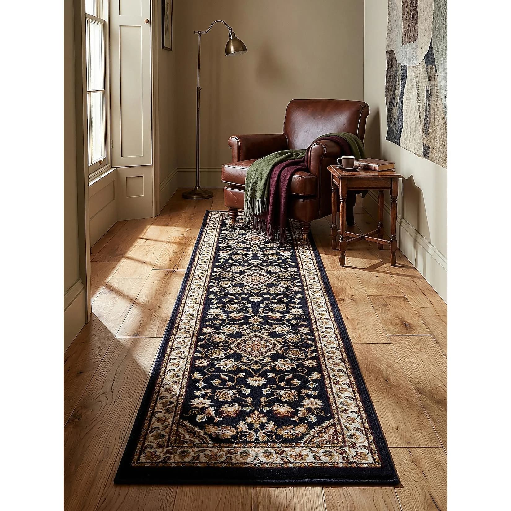 KADIMA DESIGN Teppich-Läufer GLAZERT Dunkelblau Orient Medaillon