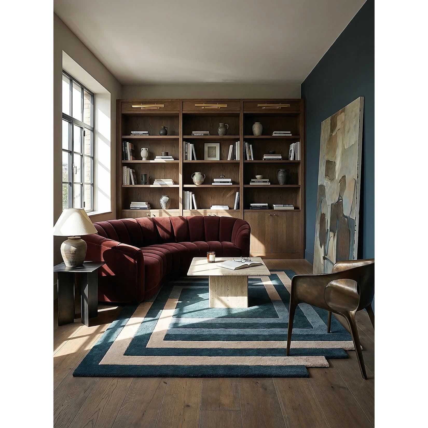 Kadima Design Wollteppich HALLEIN Türkis-Beige Labyrinth Muster