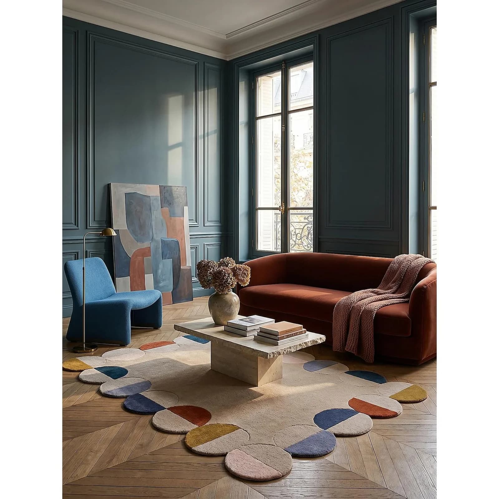 KADIMA DESIGN Wollteppich HALLEIN Geometrisch Rost-Natur