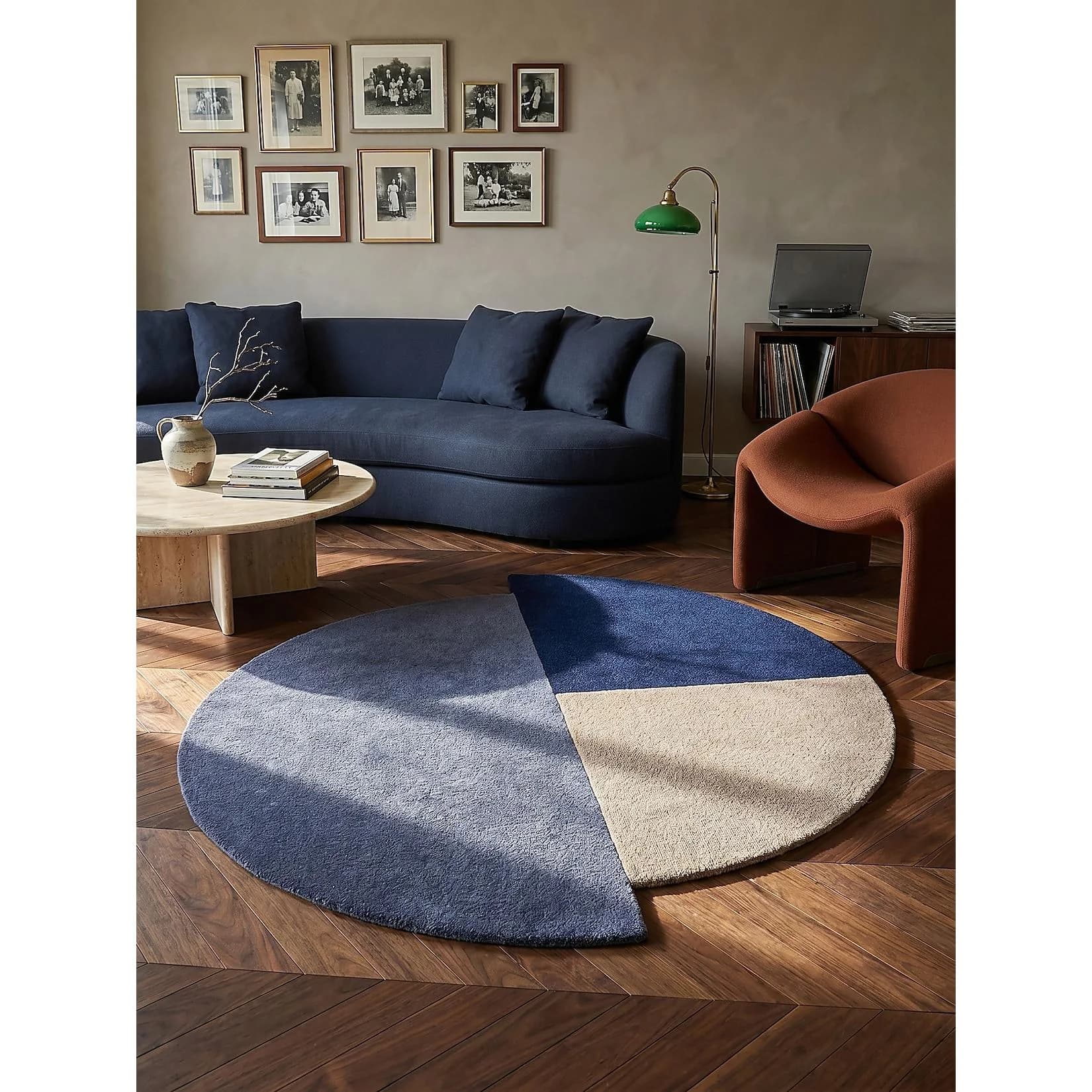 Kadima Design Teppich HALLEIN Kurzflor Blau-Beige Wolle