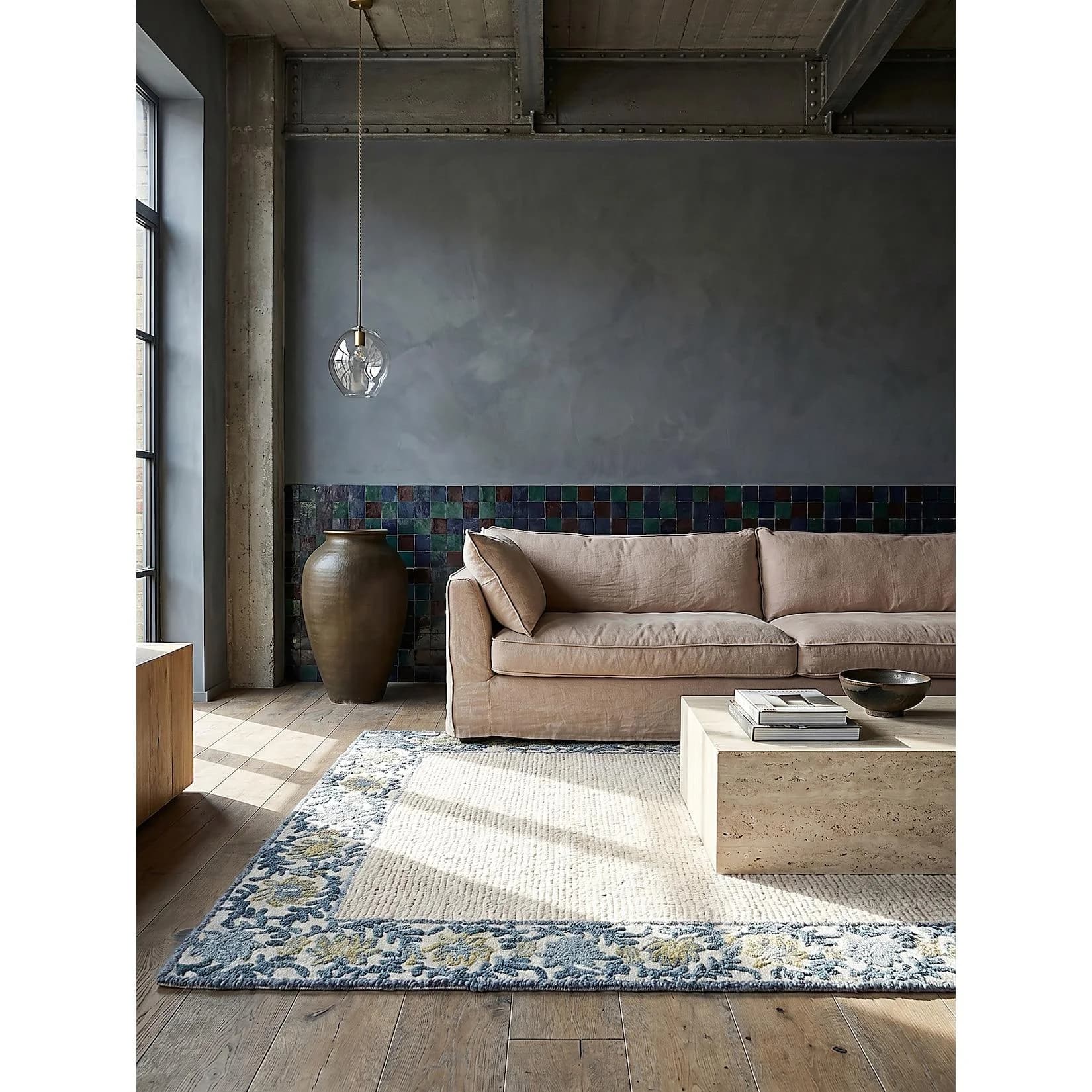 KADIMA DESIGN Teppich BROK Ranken Bordüre Blau Wollanteil 120x170 cm