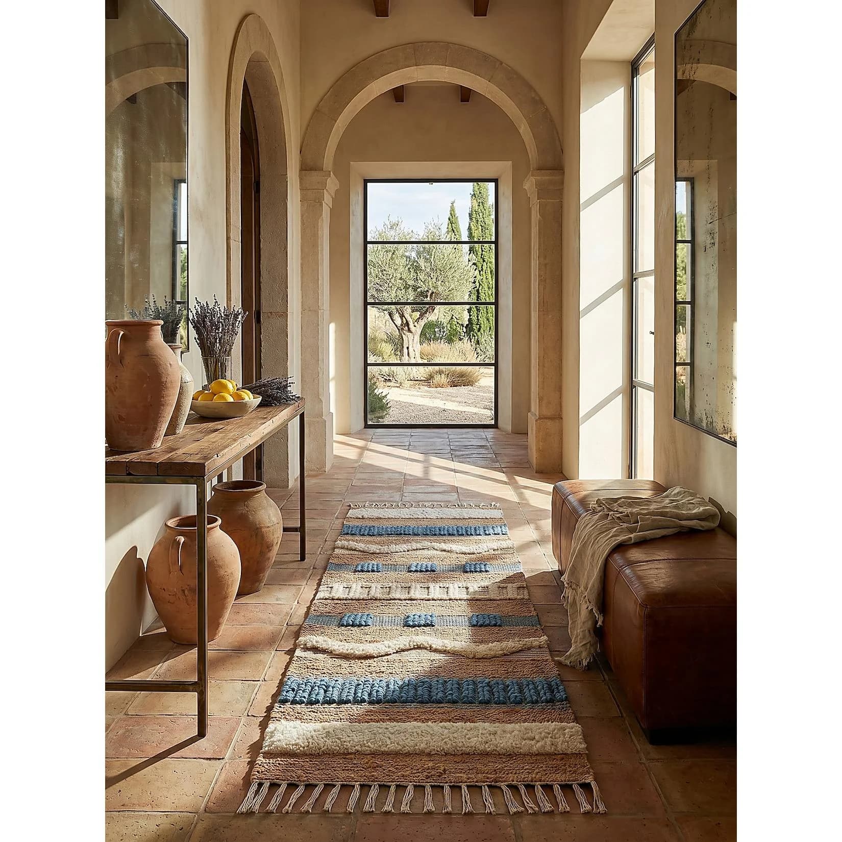 Kadima Design Teppich-Läufer WHARFE Boho Jute Natur-Blau