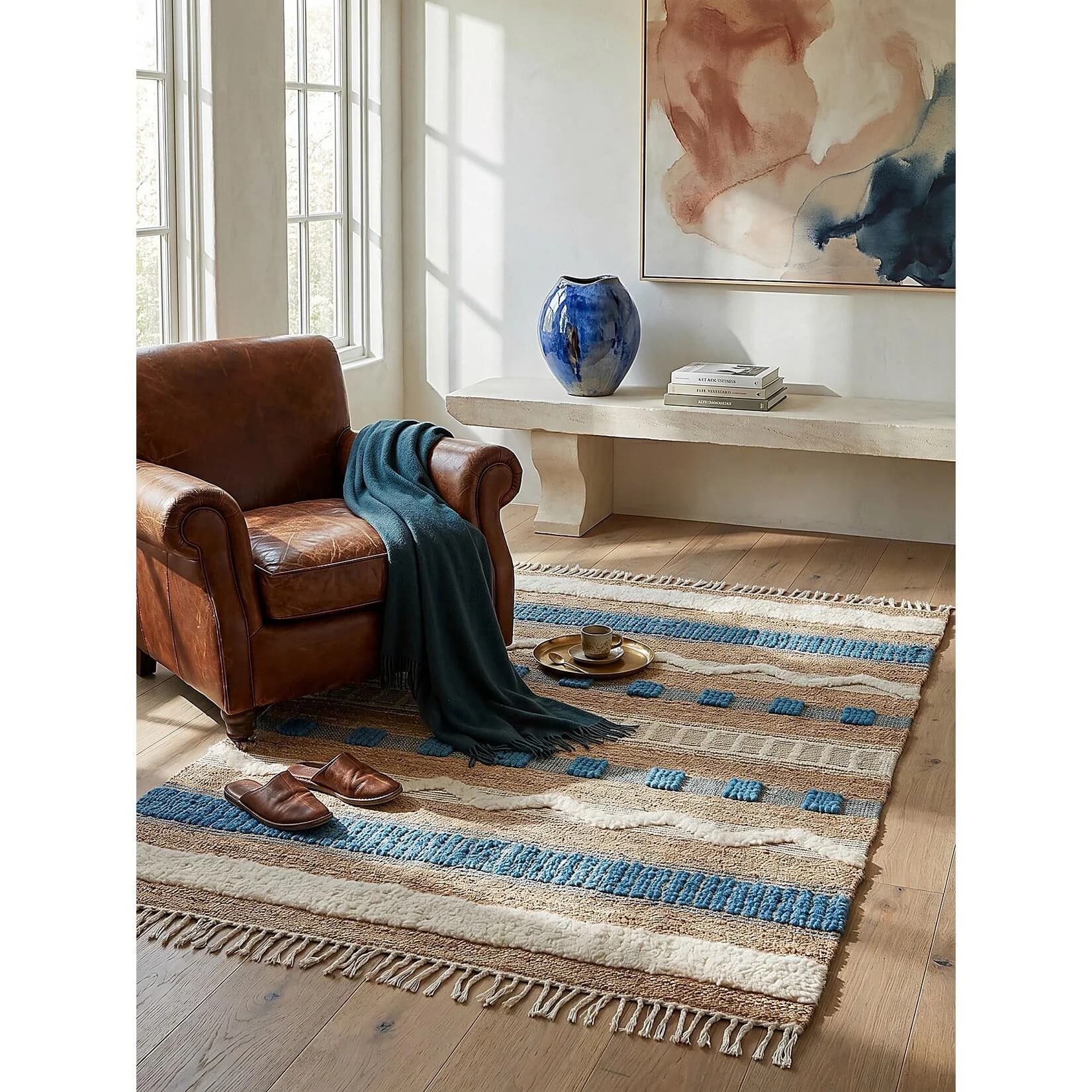 Kadima Design Juteteppich WHARFE Boho 120x170 cm Natur-Blau
