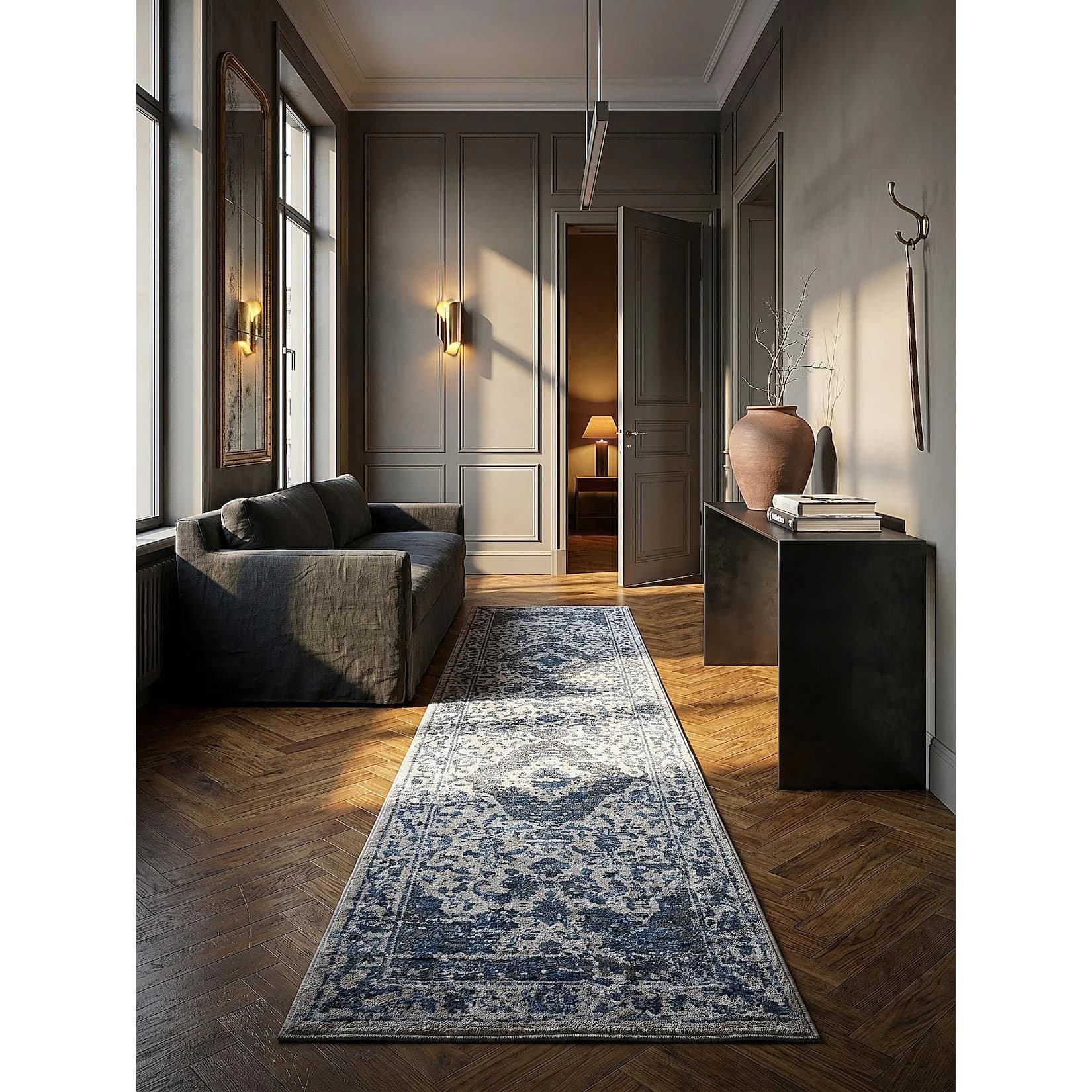Kadima Design Teppich-Läufer ADUR Vintage Orientalisch Blau Kurzflor