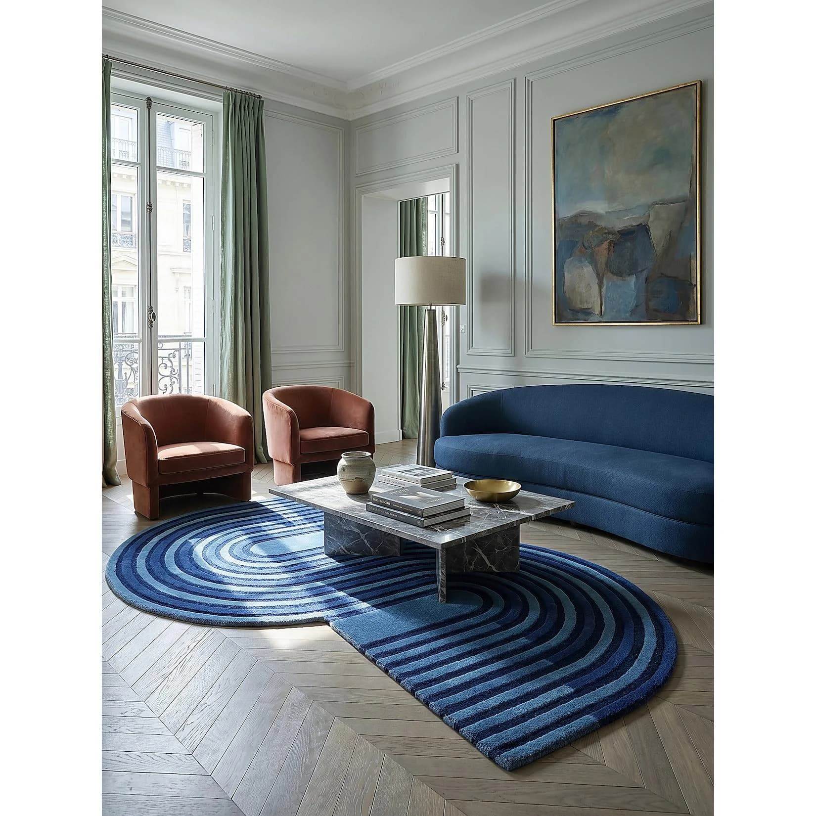 Kadima Design Wollteppich LEVEN Blau Retro Modern