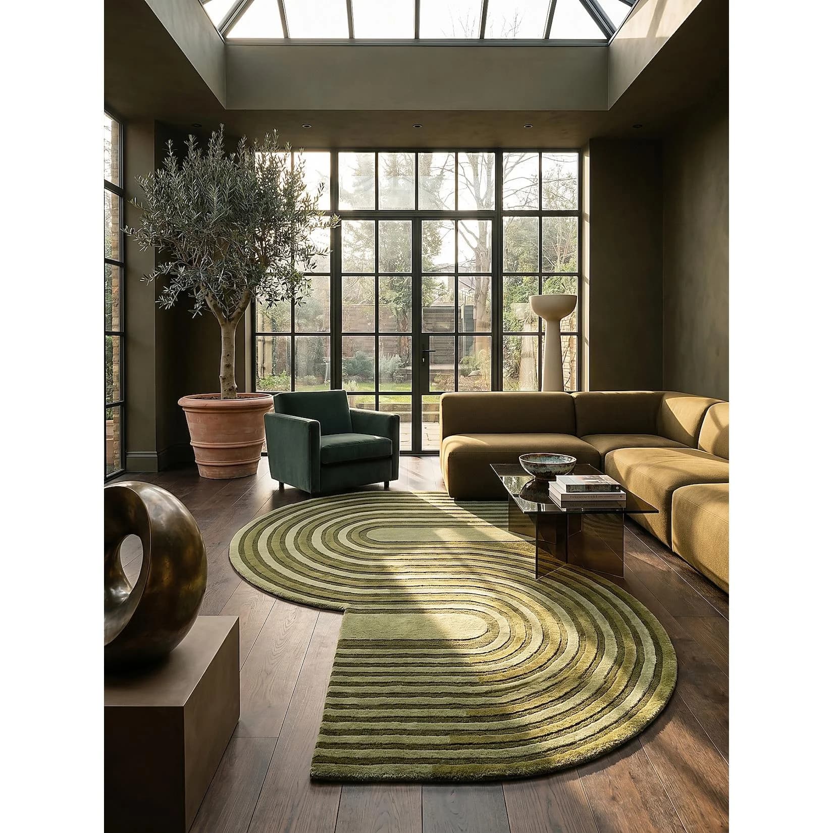 Kadima Design Wohnzimmerteppich LEVEN Olivegrün Retro Bögen