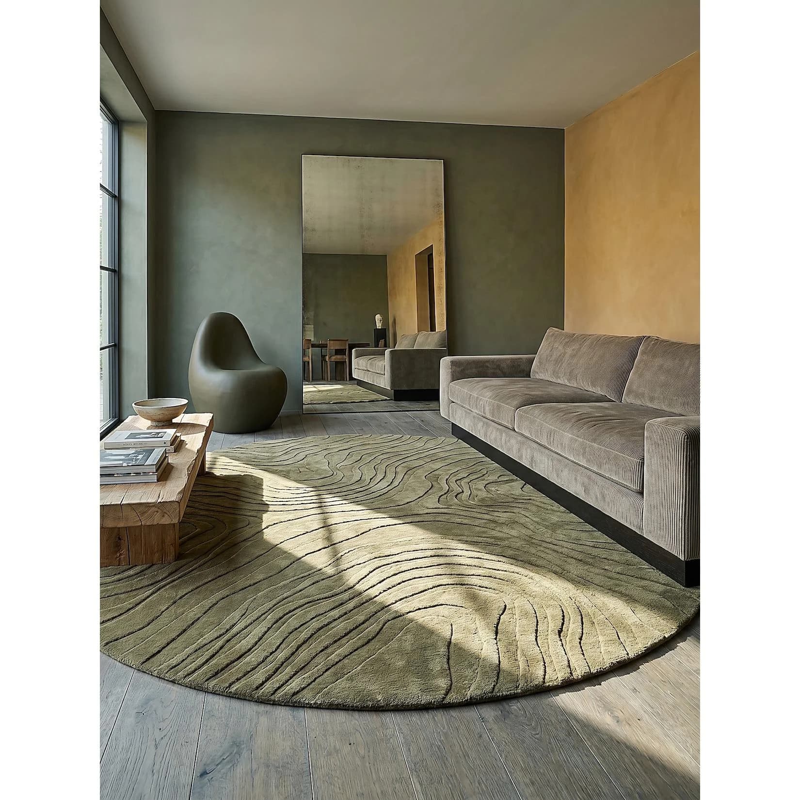 Kadima Design Wollteppich LEVEN Olivegrün Rund Ø 160 cm
