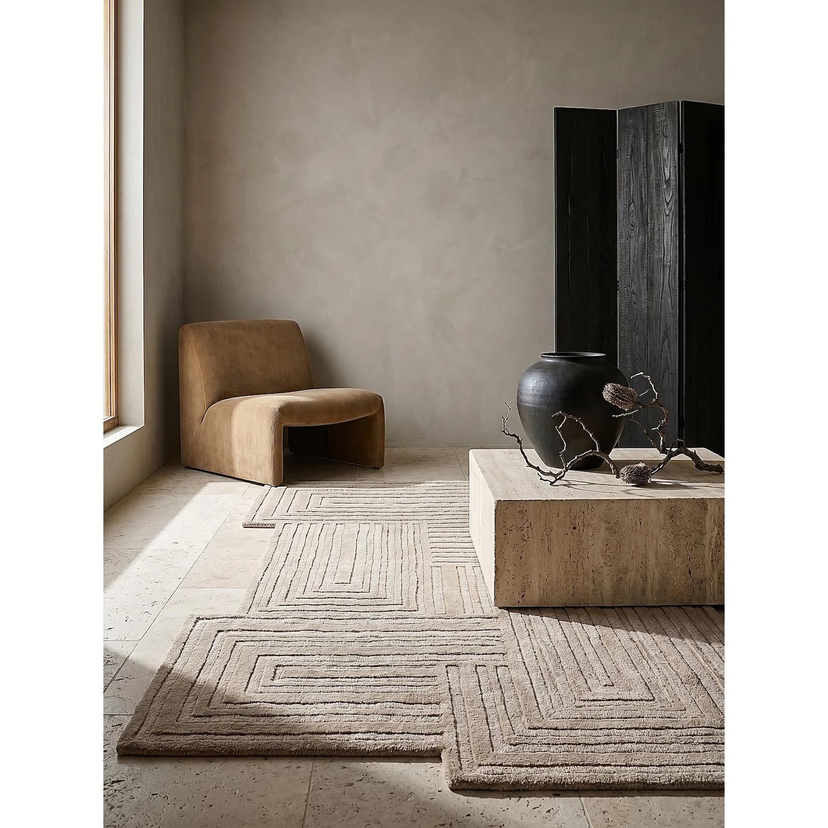 Kadima Design LEVEN Wollteppich Mäander-Relief asymmetrisch