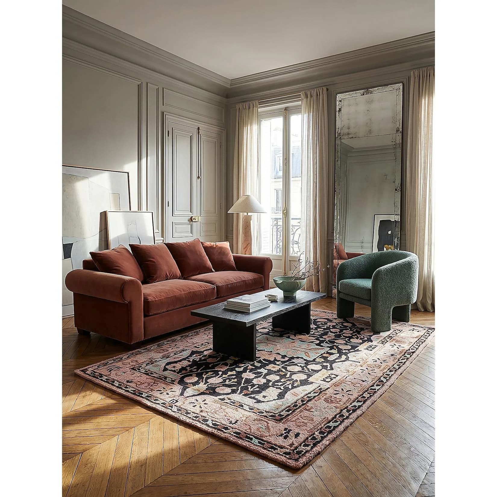 Kadima Design Wollteppich SOAR Rosa-Schwarz Orientalisch Vintage