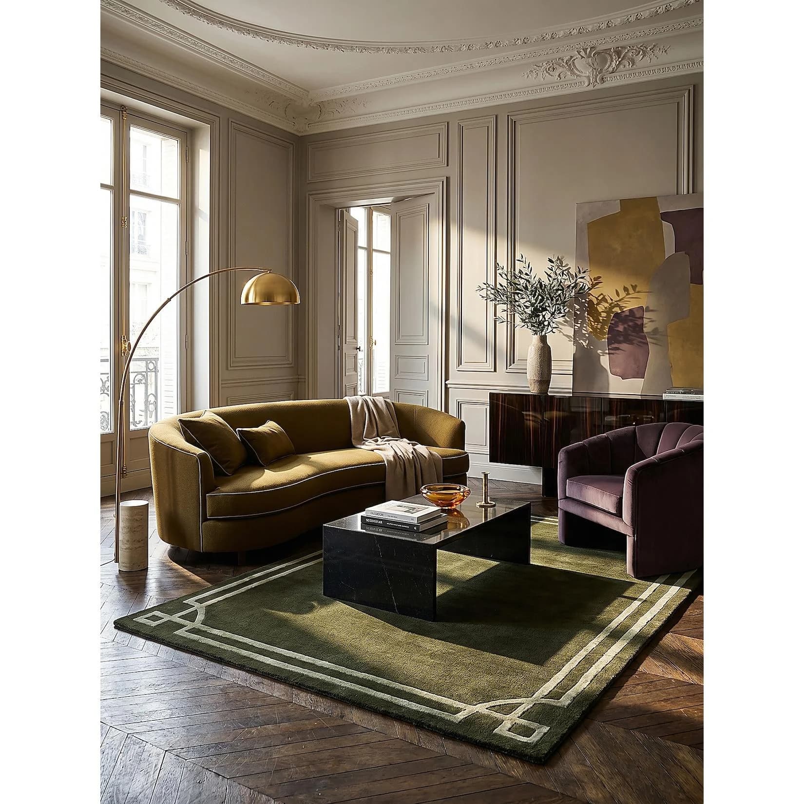 Kadima Design Wohnzimmerteppich GLEN Grün Art-Déco Bordüre