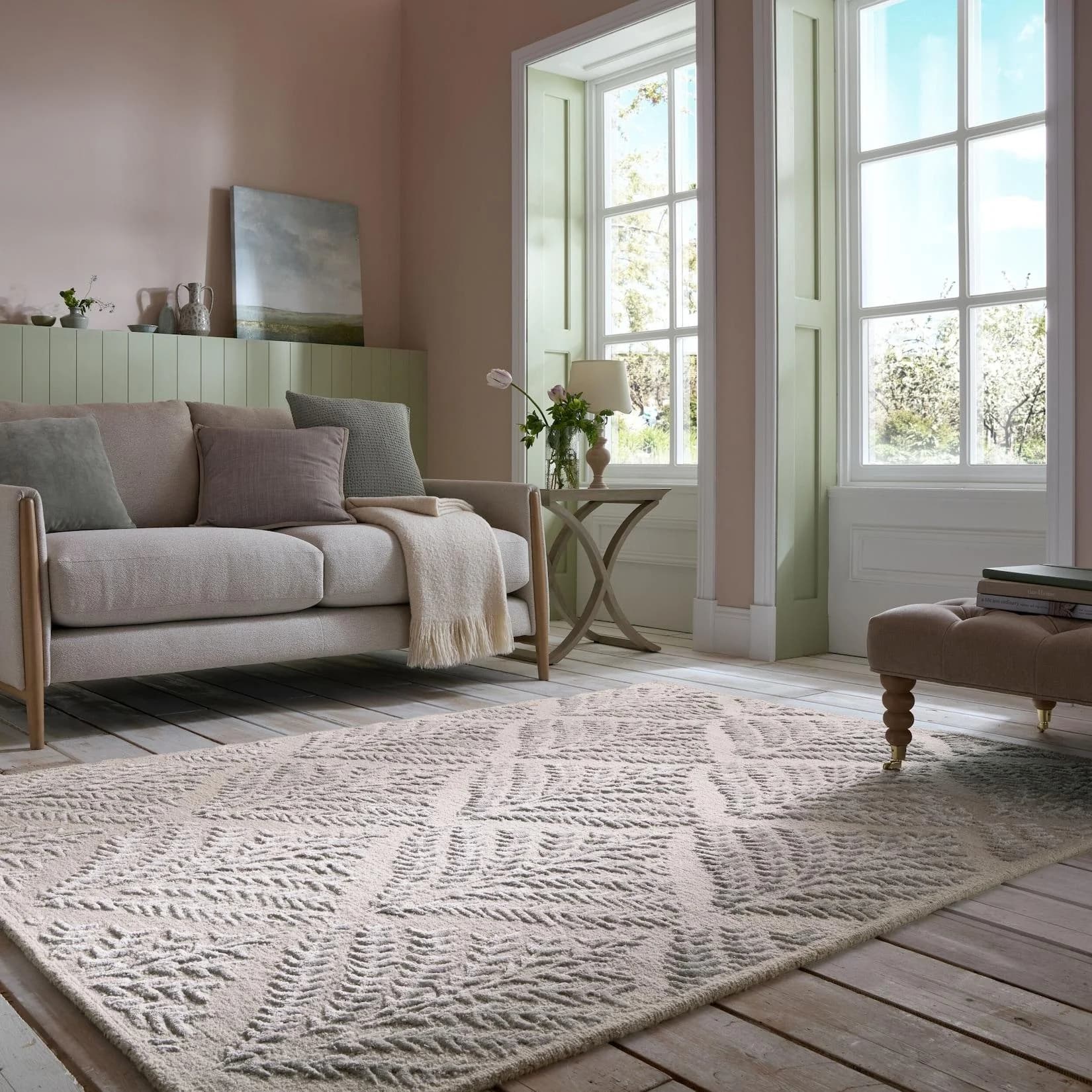 Kadima Design Teppich GLEN Hellgrau Wollmischung Damast Floral