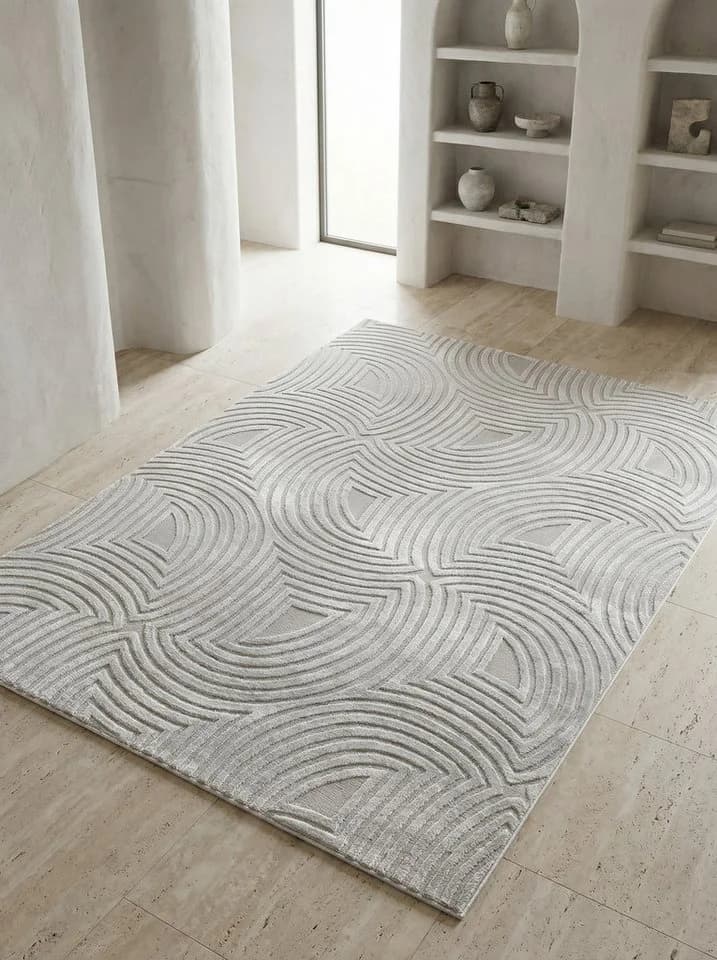 KADIMA DESIGN Teppich ILLER Silber 3D Design Kurzflor