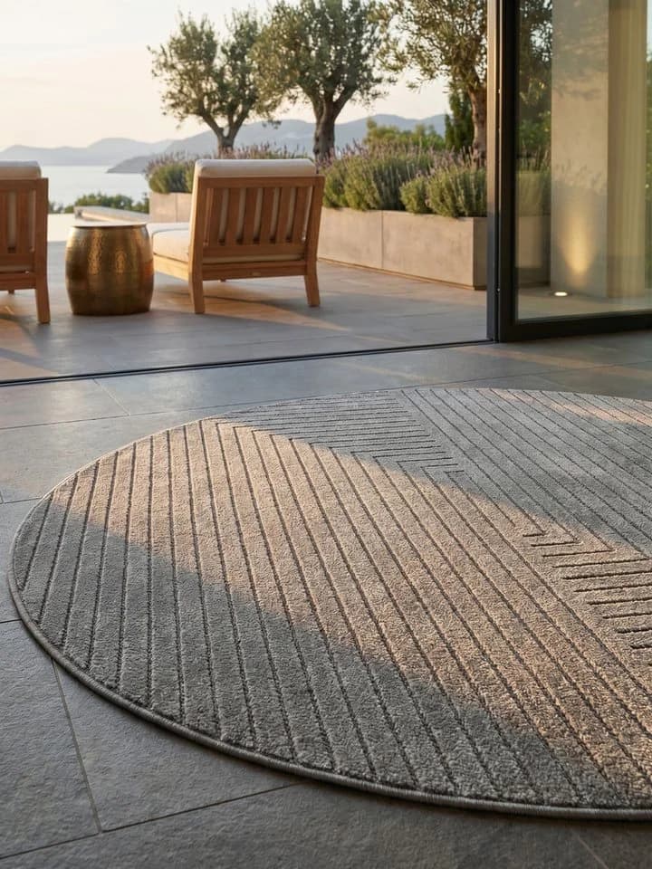 KADIMA DESIGN Outdoorteppich ENGADIN Silbergrau Rund Ø 80 cm