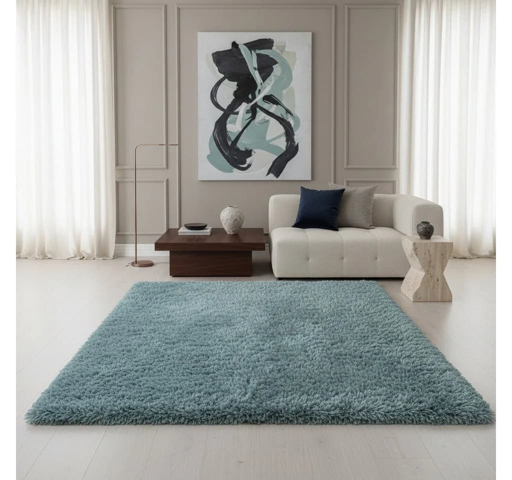 KADIMA DESIGN SALZACH Shaggy Teppich Blau 60x110 cm