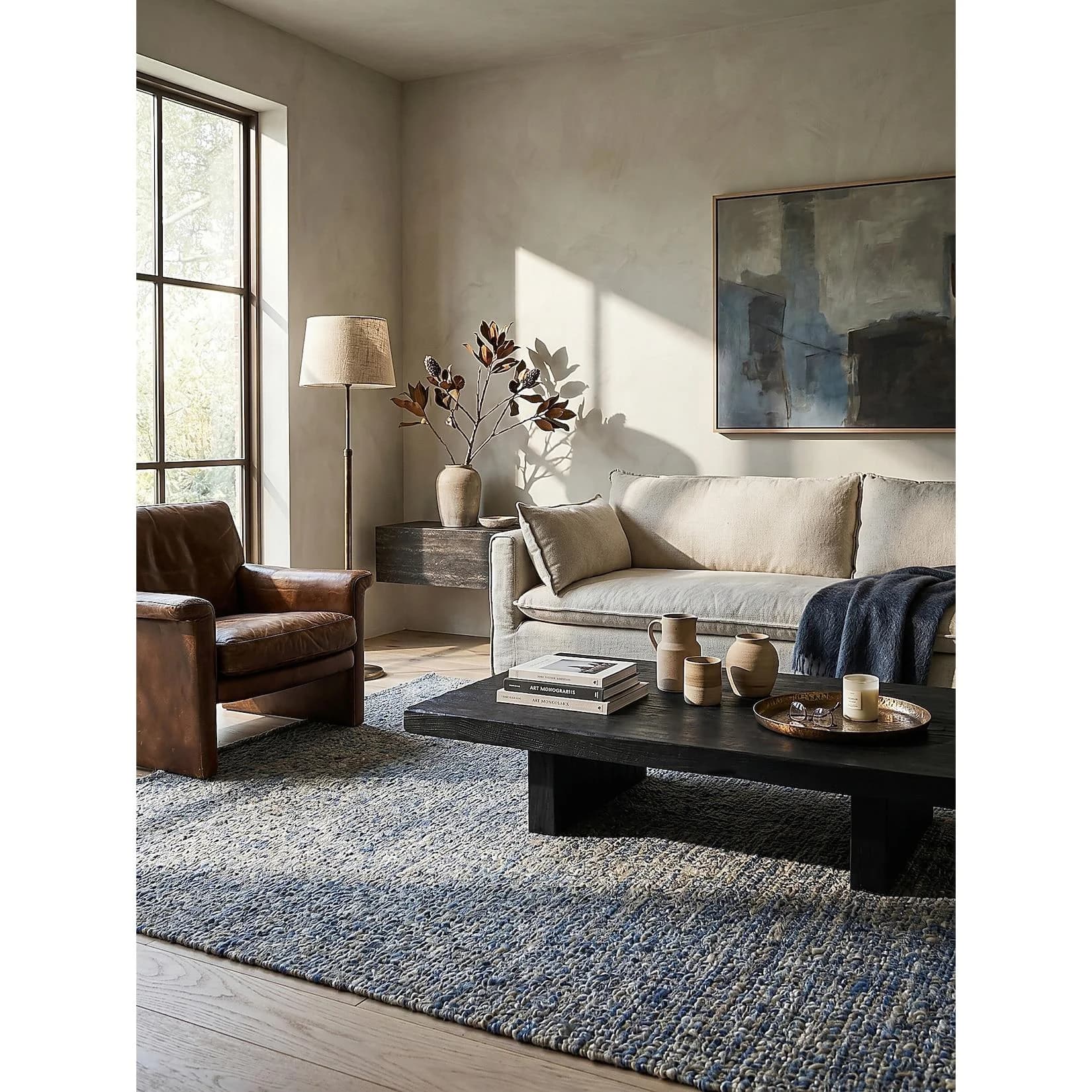 Kadima Design Teppich OTLEY Wolle Blau Tweed Bouclé