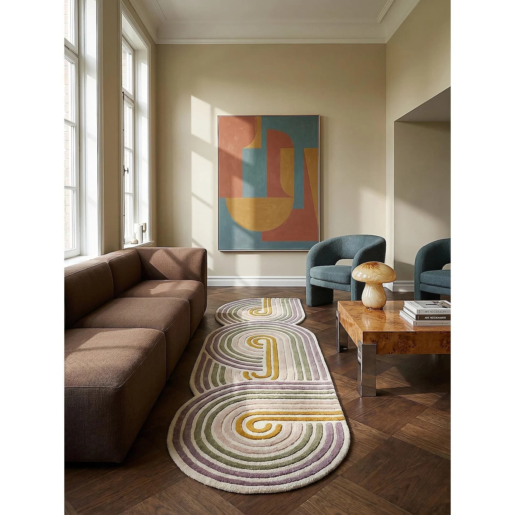 Kadima Design Wohnzimmerteppich SOAR Retro Spiral Grün 80x300 cm